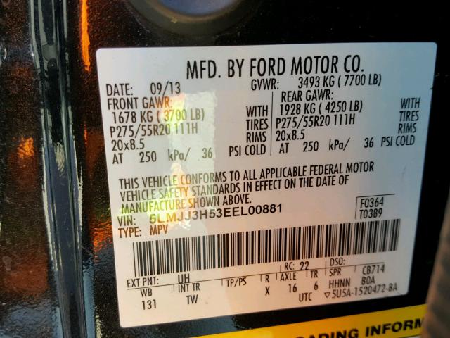 5LMJJ3H53EEL00881 - 2014 LINCOLN NAVIGATOR 黑色 照片 10