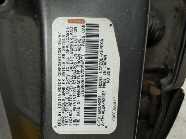 JT8BH28F5V0094971 - 1997 LEXUS LS 400 GRAY photo 10