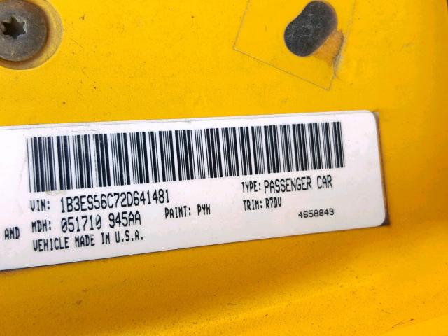 1B3ES56C72D641481 - 2002 DODGE NEON ES YELLOW photo 10