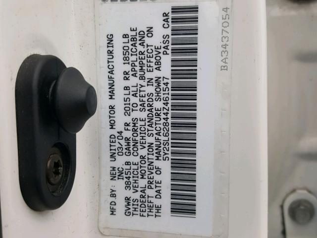 5Y2SL62844Z461547 - 2004 PONTIAC VIBE WHITE photo 10