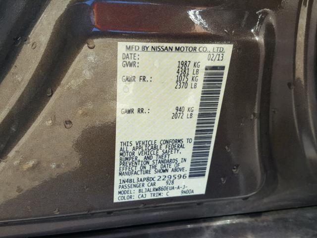 1N4BL3AP8DC229596 - 2013 NISSAN ALTIMA 3.5 GRAY photo 10