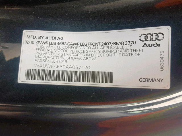 WAUWFAFR0AA057120 - 2010 AUDI A5 PRESTIG GRAY photo 10