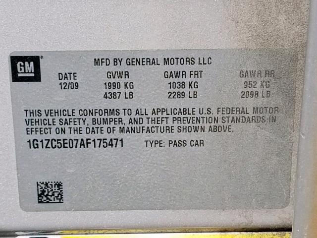 1G1ZC5E07AF175471 - 2010 CHEVROLET MALIBU 1LT TEAL photo 10