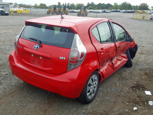 JTDKDTB3XD1534936 - 2013 TOYOTA PRIUS C RED photo 4