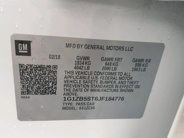 1G1ZB5ST6JF184776 - 2018 CHEVROLET MALIBU LS 白色 照片 10