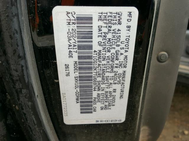 4T1CG12K7TU669744 - 1996 TOYOTA CAMRY DX BLACK photo 10