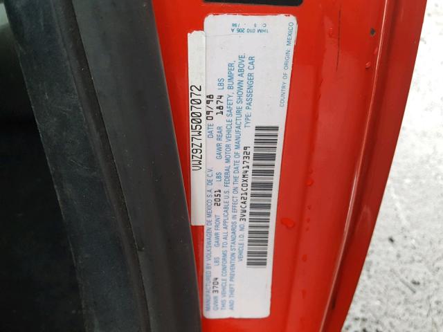 3VWCA21C0XM417329 - 1999 VOLKSWAGEN NEW BEETLE წითელი ფოტო 10