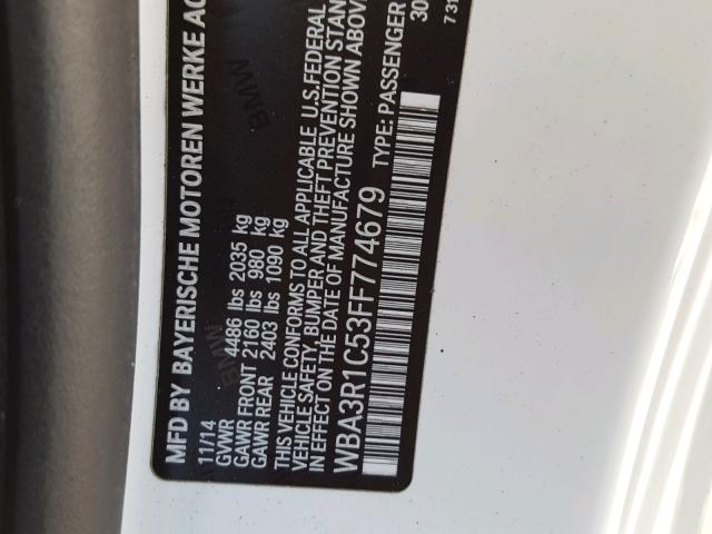 WBA3R1C53FF774679 - 2015 BMW 435 I WHITE photo 10