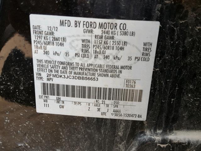 2FMDK3JC3DBB56653 - 2013 FORD EDGE SEL BLACK photo 10