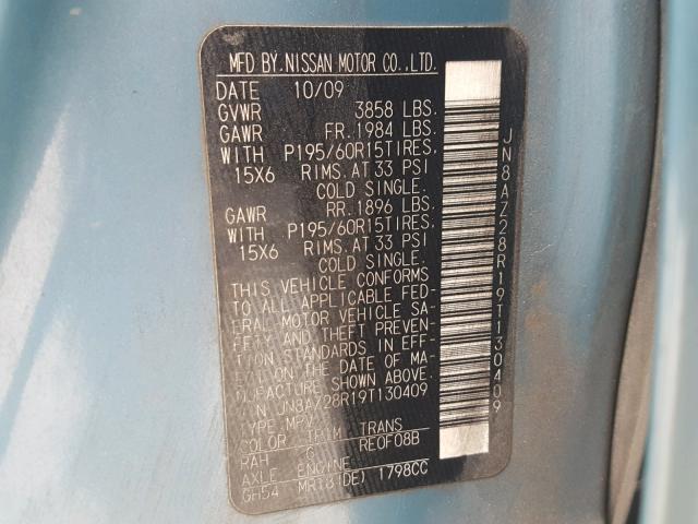 JN8AZ28R19T130409 - 2009 NISSAN CUBE BASE BLUE photo 10