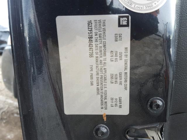 1G2ZF57B484247766 - 2008 PONTIAC G6 VALUE L BLACK photo 10