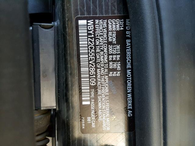 WBY1Z2C55EV286109 - 2014 BMW I3 BEV GRAY photo 10