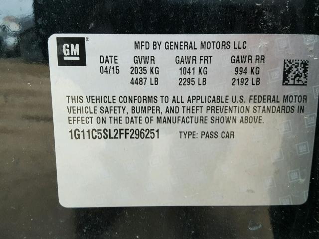 1G11C5SL2FF296251 - 2015 CHEVROLET MALIBU 1LT 黑色 照片 10