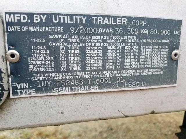 1UYFS24831A606101 - 2001 UTILITY TRAILER BLACK photo 10