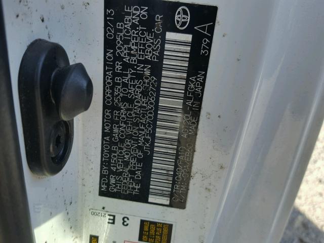 JTKJF5C70D3062729 - 2013 TOYOTA SCION TC 白色 照片 10