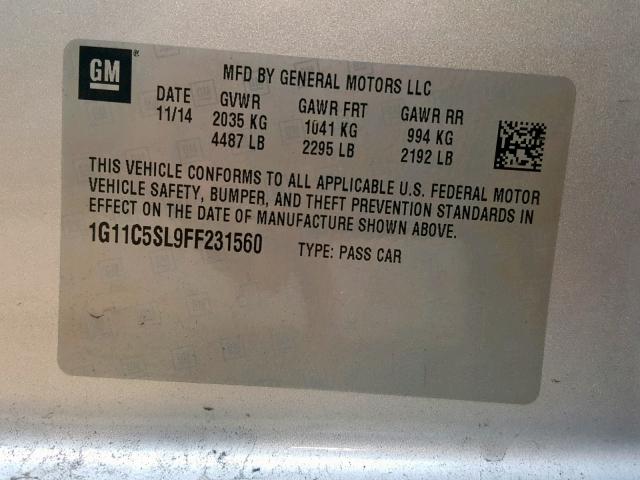 1G11C5SL9FF231560 - 2015 CHEVROLET MALIBU 1LT  照片 10