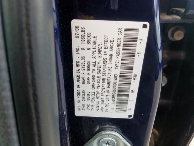 1HGCM56457A001403 - 2007 HONDA ACCORD LX BLUE photo 10