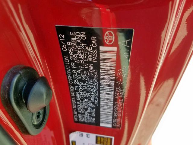 JTKJF5C7XD3049843 - 2013 TOYOTA SCION TC წითელი ფოტო 10