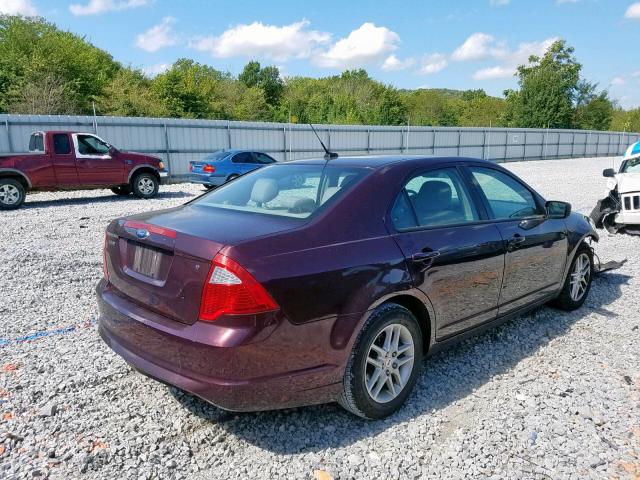 3FAHP0GAXBR234605 - 2011 FORD FUSION S BURGUNDY photo 4