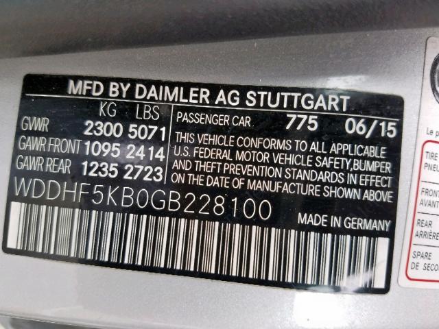 WDDHF5KB0GB228100 - 2016 MERCEDES-BENZ E 350 SILVER photo 10