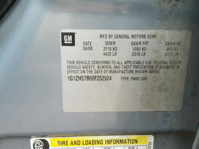 1G1ZH57B68F252924 - 2008 CHEVROLET MALIBU 1LT GRAY photo 10
