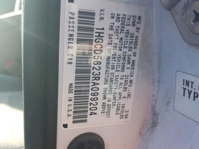 1HGCD5623RA099204 - 1994 HONDA ACCORD DX WHITE photo 10