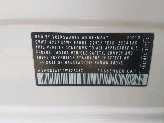 WVWDB7AJ1DW123367 - 2013 VOLKSWAGEN GOLF 白色 照片 10