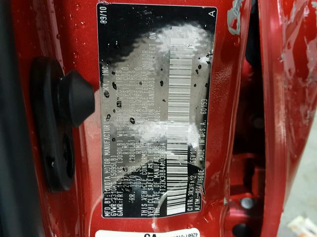 4T3ZK3BB4AU033694 - 2010 TOYOTA VENZA BASE RED photo 10