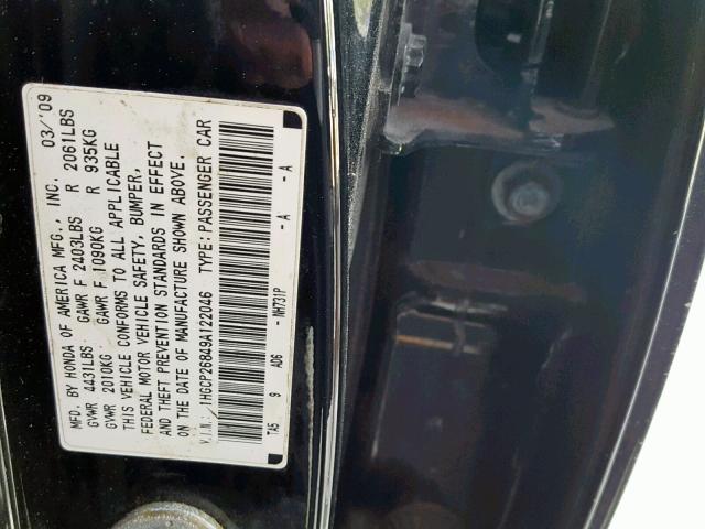 1HGCP26849A122046 - 2009 HONDA ACCORD EXL BLACK photo 10