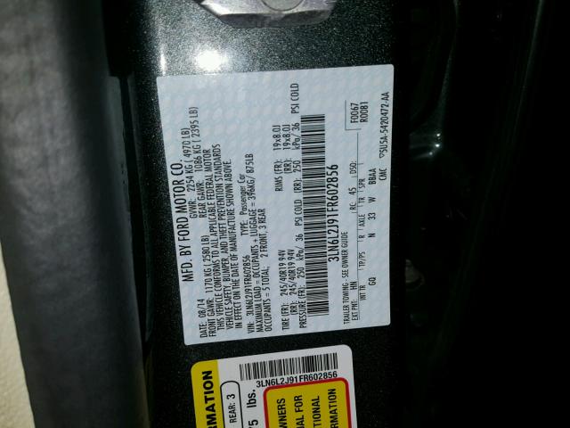 3LN6L2J91FR602856 - 2015 LINCOLN MKZ GREEN photo 10