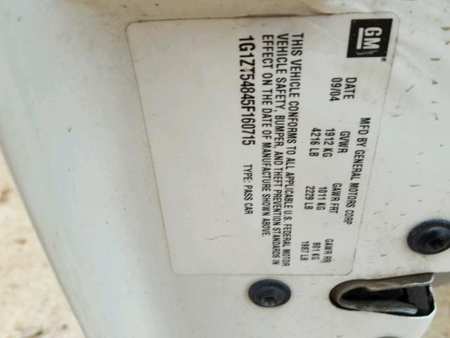 1G1ZT54845F160715 - 2005 CHEVROLET MALIBU LS Ağ foto 10