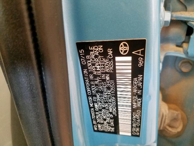 JTDKDTB35F1105531 - 2015 TOYOTA PRIUS C BLUE photo 10