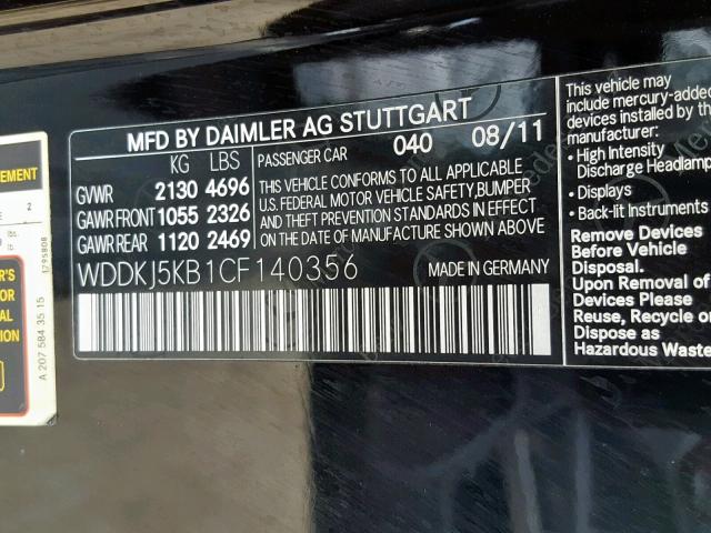 WDDKJ5KB1CF140356 - 2012 MERCEDES-BENZ E 350 BLACK photo 10