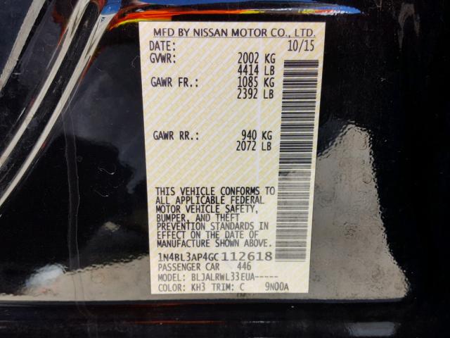 1N4BL3AP4GC112618 - 2016 NISSAN ALTIMA 3.5 CHARCOAL photo 10