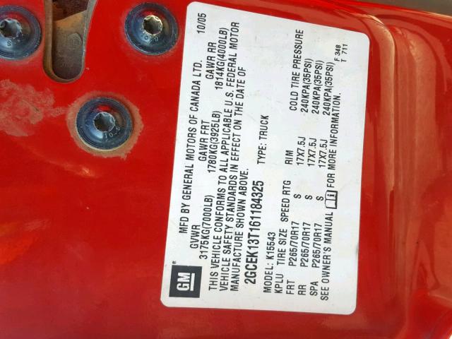 2GCEK13T161184325 - 2006 CHEVROLET SILVERADO RED photo 10