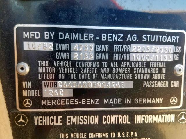 WDBCA43A8DB004263 - 1983 MERCEDES-BENZ 380 SEC BLUE photo 10