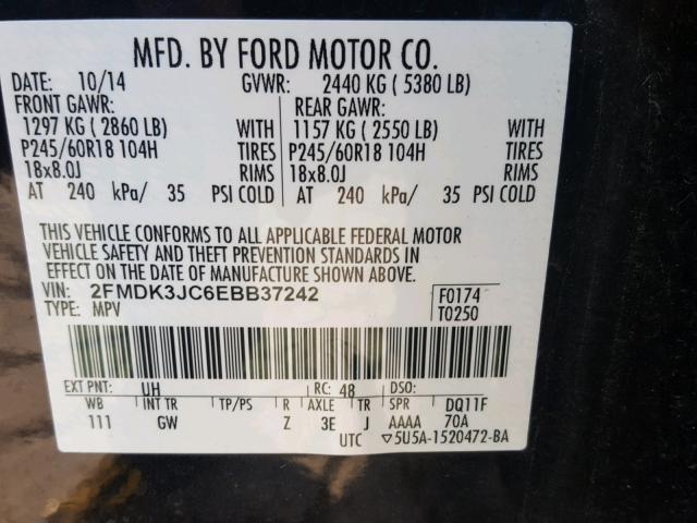 2FMDK3JC6EBB37242 - 2014 FORD EDGE SEL BLACK photo 10