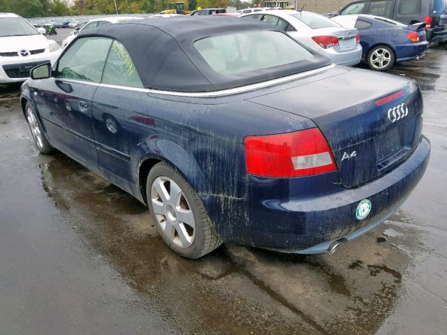 WAUAT48H63K020482 - 2003 AUDI A4 3.0 CAB TURQUOISE photo 3