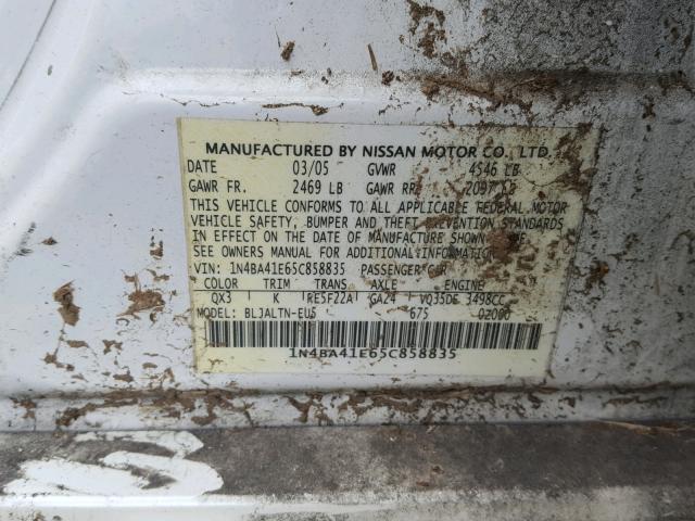 1N4BA41E65C858835 - 2005 NISSAN MAXIMA SE WHITE photo 10