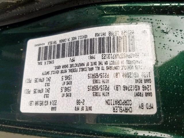 2B4GP4537WR713123 - 1998 DODGE CARAVAN SE GREEN photo 10