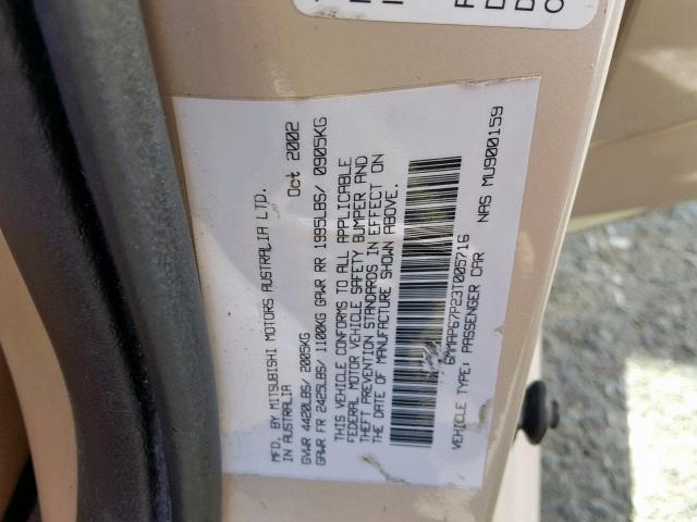 6MMAP67P23T005716 - 2003 MITSUBISHI DIAMANTE L BEIGE photo 10