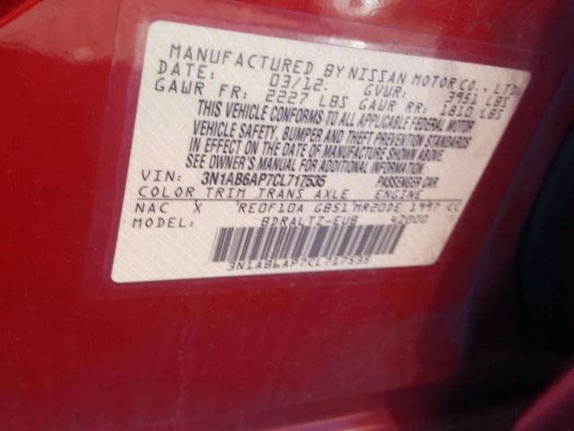 3N1AB6AP7CL717535 - 2012 NISSAN SENTRA 2.0 RED photo 10