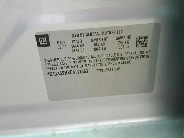 1G1JA6SHXC4111863 - 2012 CHEVROLET SONIC LS SILVER photo 10