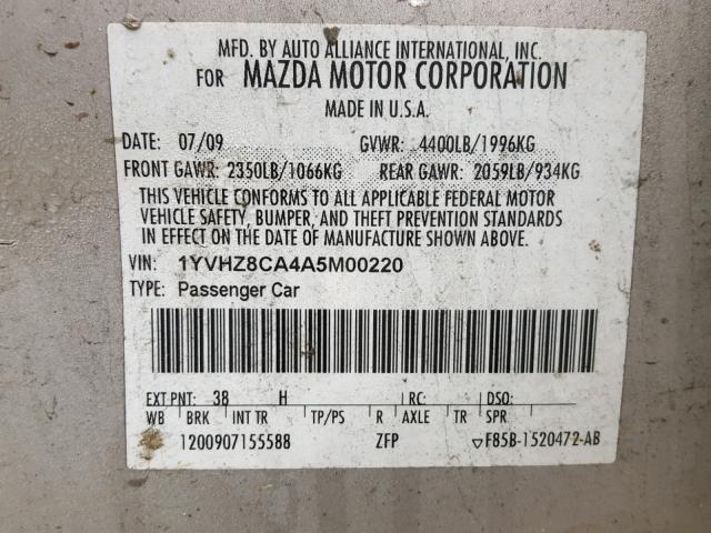 1YVHZ8CA4A5M00220 - 2010 MAZDA 6 I SILVER photo 10