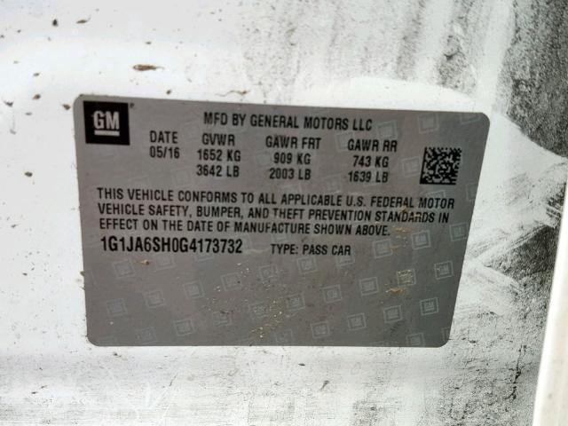 1G1JA6SH0G4173732 - 2016 CHEVROLET SONIC LS 白色 照片 10