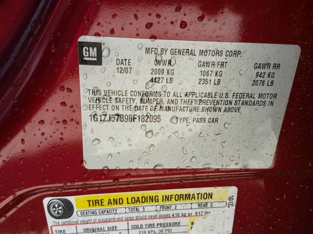 1G1ZJ57B98F182095 - 2008 CHEVROLET MALIBU 2LT RED photo 10