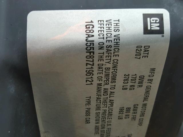 1G8AJ55F87Z196121 - 2007 SATURN ION LEVEL BLACK photo 10