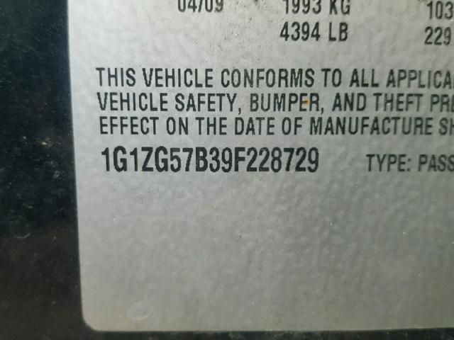 1G1ZG57B39F228729 - 2009 CHEVROLET MALIBU LS შავი ფოტო 10