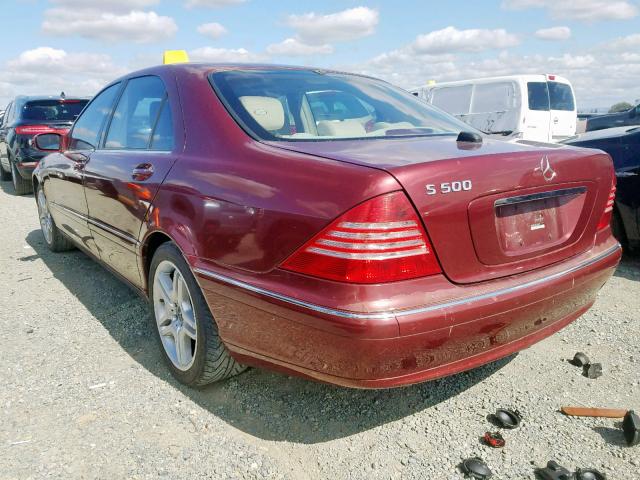 WDBNG75J65A454815 - 2005 MERCEDES-BENZ S 500 BURGUNDY photo 3