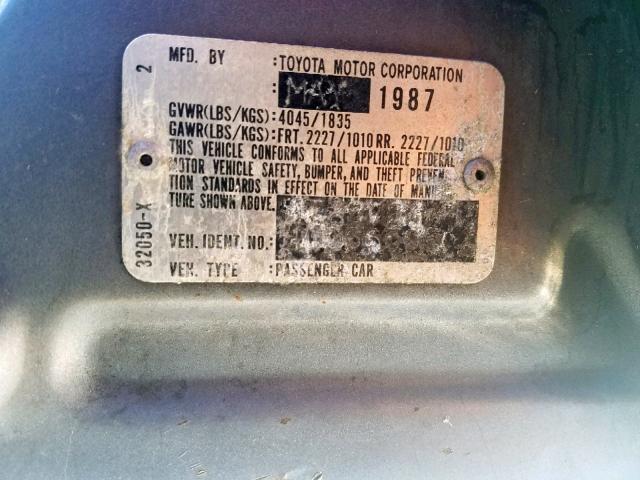 JT2SV21W4H0066595 - 1987 TOYOTA CAMRY DLX 白色 照片 10